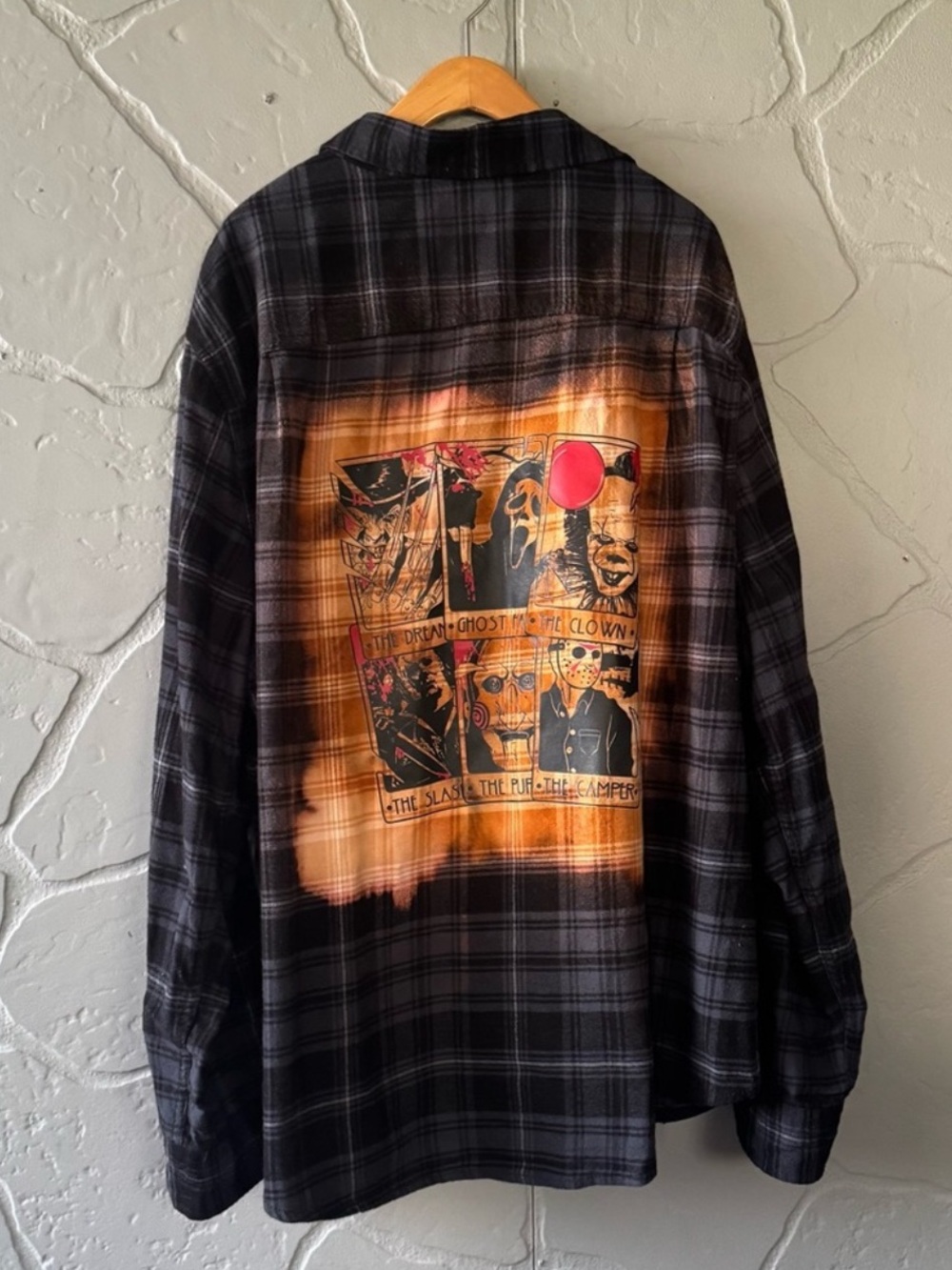 George Horror Halloween Flannel 2XL Bleached Plaid Unisex Slasher Shirt